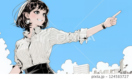 人差し指を立てて決断を下したビジネスパーソン