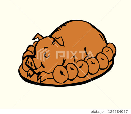 Vector drawing. Tasty pig on the plate Vector drawing. Tasty pig on the plate 124584057