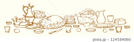 Vector drawing. Tasty food feastのイラスト素材 [124584060] - PIXTA