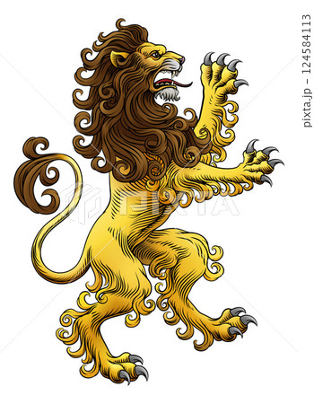 Heraldic Coat of Arms Crest Rearing Heraldry Lion Heraldic Coat of Arms Crest Rearing Heraldry Lion 124584113