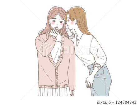 内緒話をしている女性たちのイラスト 124584242