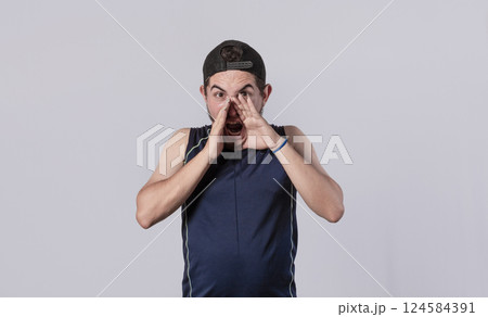 surprised man isolated, surprised young man, man with a surprised face, shocked man surprised man isolated, surprised young man, man with a surprised face, shocked man 124584391