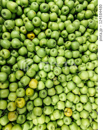 lots of ripe apples fruits for food as background 124584480