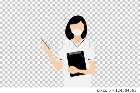 A simple illustration of a female nurse with black bob hair taking notes 124584565