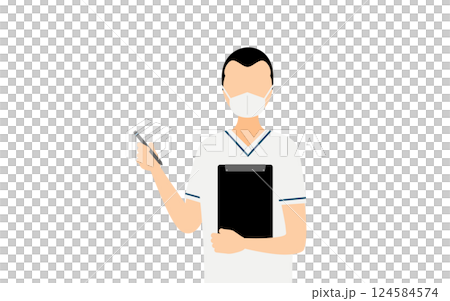 額の広い男性看護師が記録を取るシンプルなイラスト 額の広い男性看護師が記録を取るシンプルなイラスト 124584574