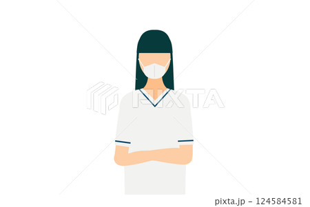 ロングヘアの女性看護師が腕組みしているシンプルなイラスト 124584581