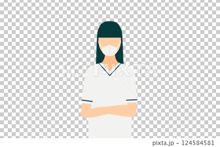 ロングヘアの女性看護師が腕組みしているシンプルなイラスト 124584581