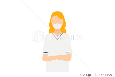 ブロンドの女性看護師が腕組みしているシンプルなイラスト ブロンドの女性看護師が腕組みしているシンプルなイラスト 124584599