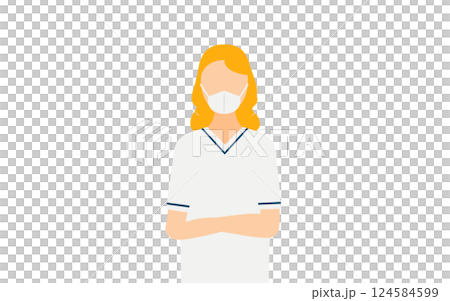 ブロンドの女性看護師が腕組みしているシンプルなイラスト ブロンドの女性看護師が腕組みしているシンプルなイラスト 124584599