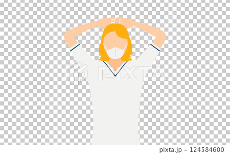 A simple illustration of a blonde female nurse putting her hands behind her head 124584600