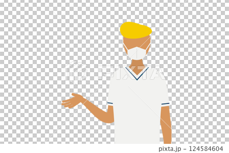 A simple illustration of a male nurse with a pompadour talking 124584604
