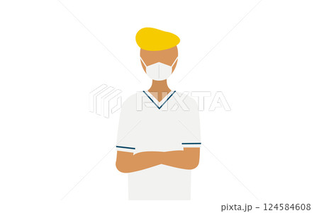 リーゼントの男性看護師が腕組みしているシンプルなイラスト 124584608