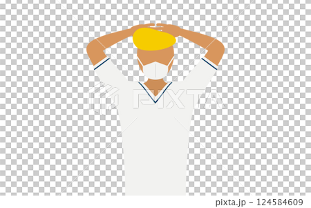 A simple illustration of a male nurse with a pompadour putting his hands behind his head A simple illustration of a male nurse with a pompadour putting his hands behind his head 124584609