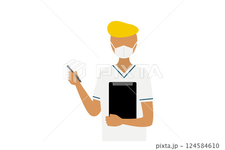 リーゼントの男性看護師が記録を取るシンプルなイラスト リーゼントの男性看護師が記録を取るシンプルなイラスト 124584610
