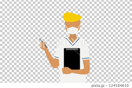 リーゼントの男性看護師が記録を取るシンプルなイラスト リーゼントの男性看護師が記録を取るシンプルなイラスト 124584610