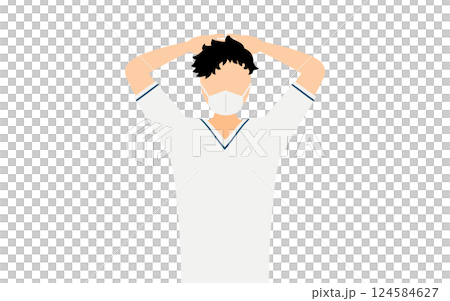 黒髪の男性看護師が頭の後ろで手を組むシンプルなイラスト 124584627
