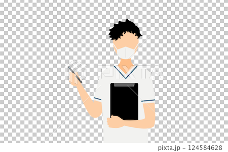A simple illustration of a black-haired male nurse taking records A simple illustration of a black-haired male nurse taking records 124584628