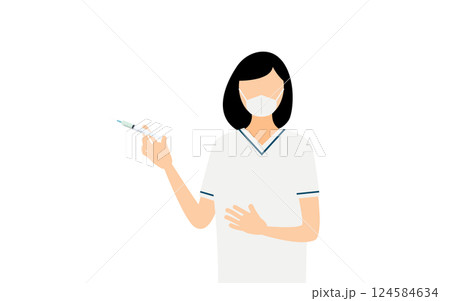 黒いボブヘアの女性看護師が注射するシンプルなイラスト 黒いボブヘアの女性看護師が注射するシンプルなイラスト 124584634