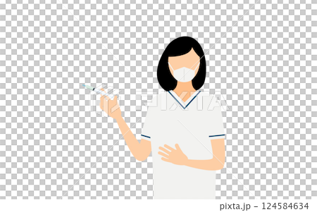 A simple illustration of a female nurse with black bob hair giving an injection A simple illustration of a female nurse with black bob hair giving an injection 124584634