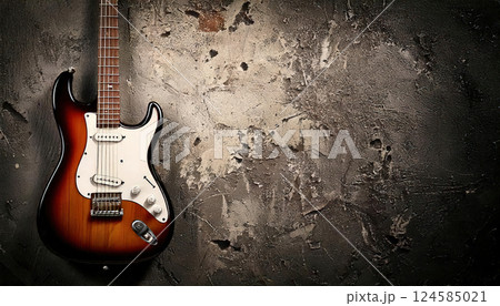 Stylish electric guitar over vibrant grunge textured wall. AI-generated item 124585021
