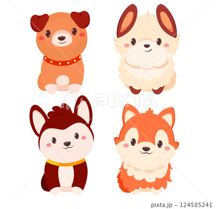 Set of cute cartoon dogs. Baby collection of avatar with puppy. Sweet set of baby animals. Can be used for t-shirt print, stickers, greeting card design. Vector illustration EPS8 124585241
