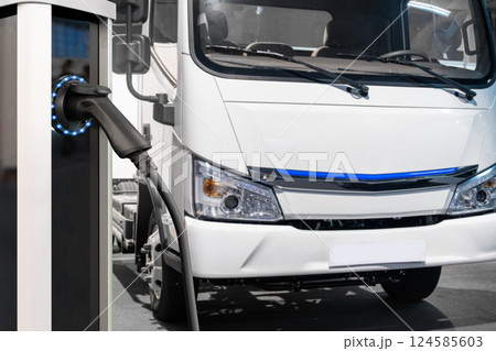Electric vehicles charging station on a background of a truck Electric vehicles charging station on a background of a truck 124585603