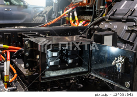 Electric truck. Close up of inlet Electric truck. Close up of inlet 124585642