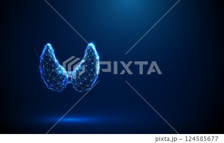 Abstract blue human thyroid gland. Low poly style. Thyroid anatomy, health, medical diagnostics concept. Abstract blue human thyroid gland. Low poly style. Thyroid anatomy, health, medical diagnostics concept. 124585677