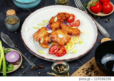 Diep-fried cod fish pieces Diep-fried cod fish pieces 124586296