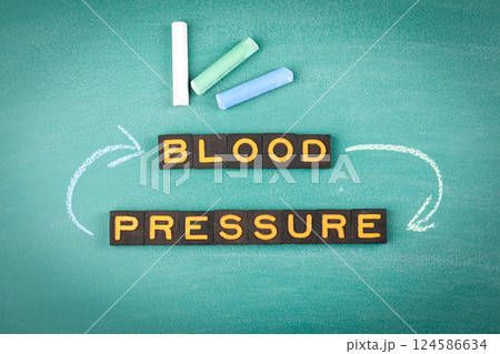 Blood Pressure Concept Written on Chalkboard with Arrows and Chalk Blood Pressure Concept Written on Chalkboard with Arrows and Chalk 124586634