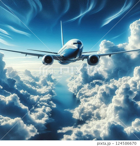 大空を飛ぶジャンボジェット 124586670