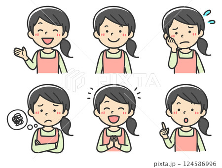 いろいろな表情の主婦イラストセット いろいろな表情の主婦イラストセット 124586996