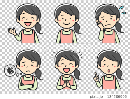 いろいろな表情の主婦イラストセット いろいろな表情の主婦イラストセット 124586996