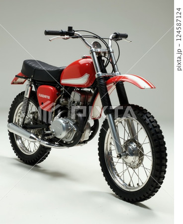 Vintage husqvarna motorcycle design: classic red off-road adventure 124587124