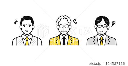 困っている専門家のミドル世代・シニア世代の男性のシンプルな人物アイコンセット 124587136