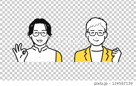 A simple character icon set of middle-aged and senior men in business casual who are happy that their problems have been solved A simple character icon set of middle-aged and senior men in business casual who are happy that their problems have been solved 124587139