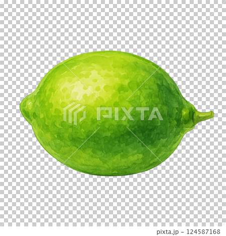 Watercolor style illustration of a green lemon with a refreshing scent 124587168
