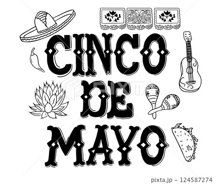 Cinco de Mayo calligraphy with traditional Mexican elements 124587274