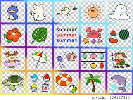 Hand-drawn summer illustration material set Hand-drawn summer illustration material set 124587459