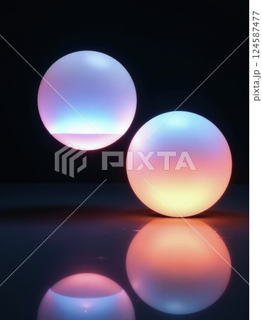 Futuristic neon glow spheres illuminating dark atmosphere for modern design projects 124587477