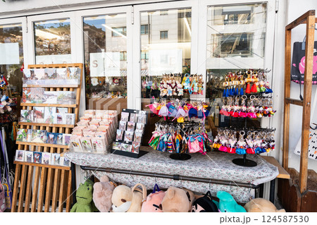 安国駅近くの土産屋　春の青空　韓国ソウル 124587530