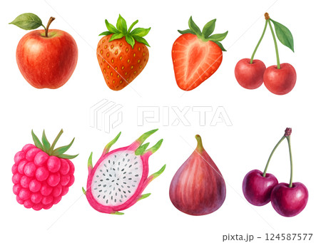 水彩風　ジューシーでかわいい赤いフルーツ素材 124587577
