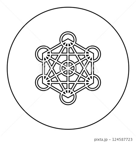 Metatron cube Sacred geometry icon in circle round black color vector illustration image outline contour line thin style Metatron cube Sacred geometry icon in circle round black color vector illustration image outline contour line thin style 124587723