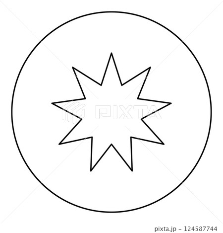 Six pointed star Bahaism Baha'i Bahai symbol unity and harmony between different religions cultures icon in circle round black color vector illustration image outline contour line thin style 124587744