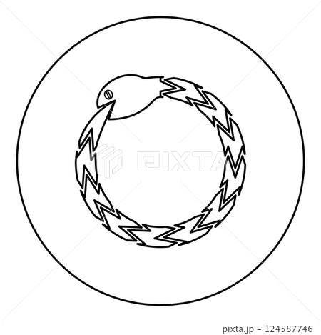 Uroboros Zhulong snake eating own tail coiled in ring Ouroboros serpent icon in circle round black color vector illustration image outline contour line thin style 124587746