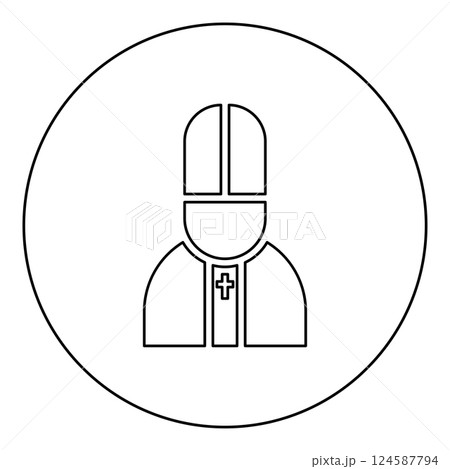 Pope catolic Man Church bishop icon in circle round black color vector illustration image outline contour line thin style 124587794