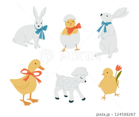 Easter animals hand drawn illustration 124588267