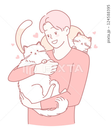 A Warm and Caring Person Holding Two Adorable Cats in a Soft and Charming Aesthetic 124588395