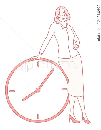 Visual Representation of a Business Woman Managing Time with a Clock for Effective Time Management 124588400
