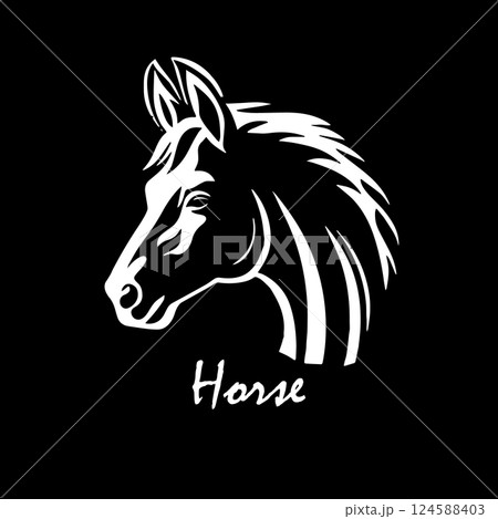 Horse head object on a black background. New 2026 year. hand drawing. Not AI, Vector illustration 124588403